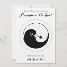 SAVE THE DATE b/w YinYang doves Hochzeitskarte