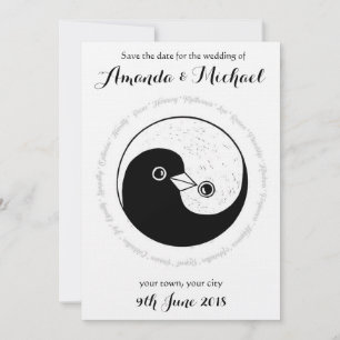 SAVE THE DATE b/w YinYang doves Hochzeitskarte