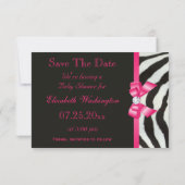 Save the Date Baby Dusche Zebra Hot Pink Bow (Rückseite)