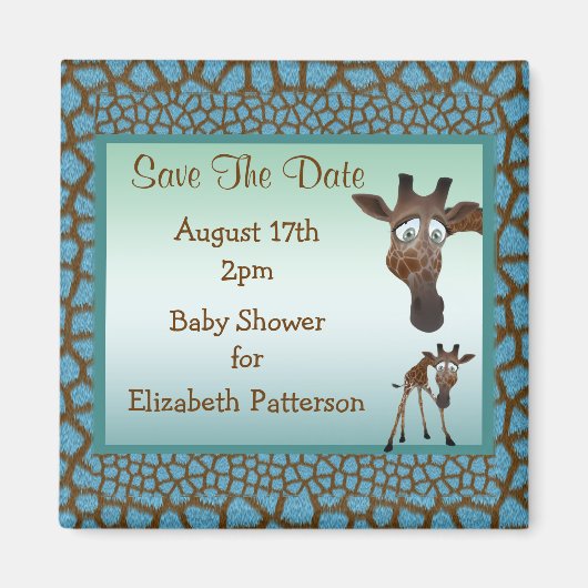 Save the Date Baby Shower Giraffen & Animal Print Magnet (Vorne)
