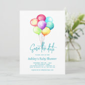 Save the Date Balloons Aqua Blue Baby Dusche (Stehend Vorderseite)