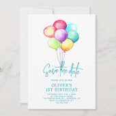 Save the Date Balloons Boys 1. Geburtstag (Vorderseite)