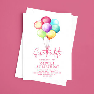 Save the Date Balloons Girls 1. Geburtstag