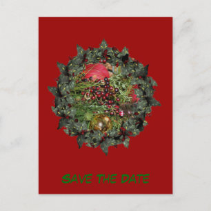 Save the Date Balls Beads Wreath Holiday Ankündigungspostkarte