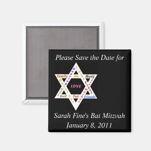 Save the Date Bar oder Bat Mitzvah Magnet (Vorderseite/Rückseite)