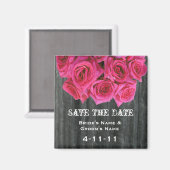 Save the Date - Barnwood & Hot Pink Rose Magnet (Vorderseite/Rückseite)