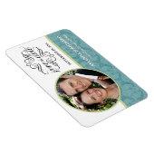 Save the Date - Barorque Blue Damask Foto Magnete (Rechte Seite)