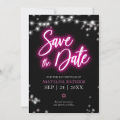 Save the Date Bat Mitzvah Hot Pink Neon Themed Einladung (Vorderseite)