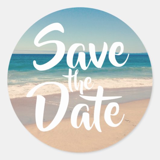 Save the Date Beach Foto Runder Aufkleber (Vorderseite)