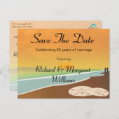 Save the Date Beach-Jahrestag Ankündigungspostkarte (Vorne/Hinten)