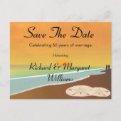 Save the Date Beach-Jahrestag Ankündigungspostkarte (Vorderseite)