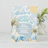 Save The Date Beach Party Summer Birthday  Einladung (Stehend Vorderseite)