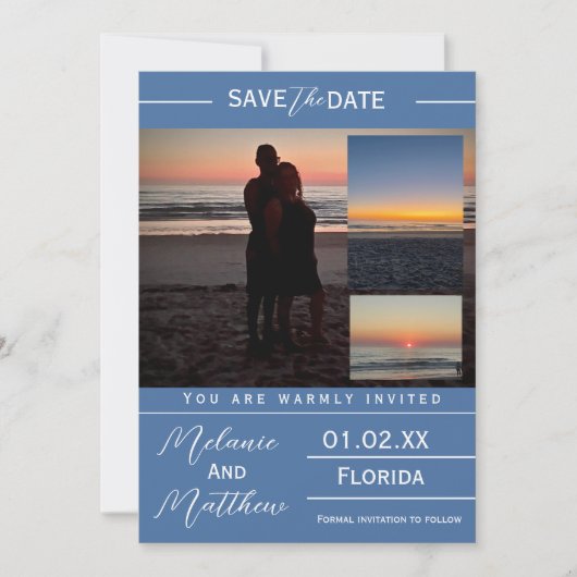 Save the Date Beach Photo Collage Einladung (Vorderseite)