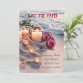 Save the Date Beach Roses Candles Einladung (Stehend Vorderseite)