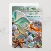 Save the Date Beach Seashells Glass Beautiful Einladung (Vorne/Hinten)