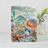 Save the Date Beach Seashells Glass Beautiful Einladung (Stehend Vorderseite)