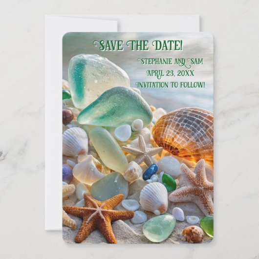 Save the Date Beach Seashells Glass Beautiful Einladung (Vorderseite)