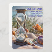 Save the Date Beach Seashells Hourglass Einladung (Vorne/Hinten)