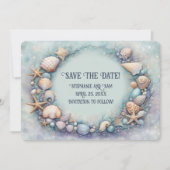 Save the Date Beach Seashells Wreath Einladung (Vorderseite)