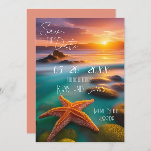 Save the Date Beach Starfish Einladung (Vorne/Hinten)