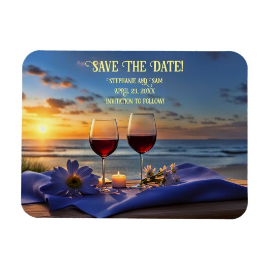 Save the Date Beach und Wine Sunset Magnet (Horizontal)