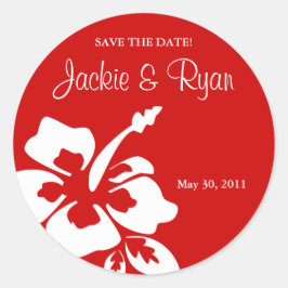 Save the Date Beach Wedding Stickers Hibiskus Red