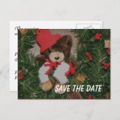 Save the Date Bear Wreath Holiday Postcard Ankündigungspostkarte (Vorne/Hinten)