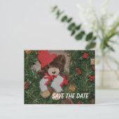 Save the Date Bear Wreath Holiday Postcard Ankündigungspostkarte (Stehend Vorderseite)