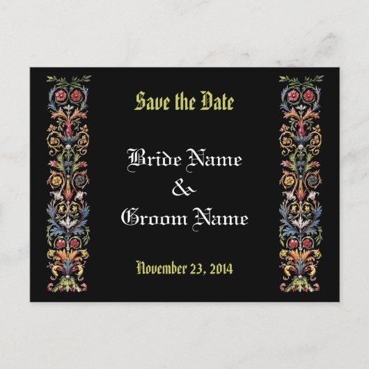 Save the Date bearbeitbare mittelalterliche Illust Ankündigungspostkarte (Vorderseite)