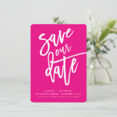 SAVE THE DATE bearbeitetes Drehbuch Fuschia white Einladung (Stehend Vorderseite)