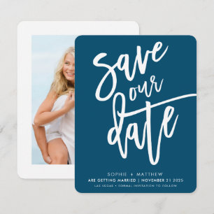 SAVE THE DATE bearbeitetes Skript dunkelblau Einladung