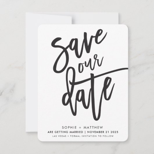 SAVE THE DATE bearbeitetes Skript Schwarz-weiß Einladung (Vorderseite)