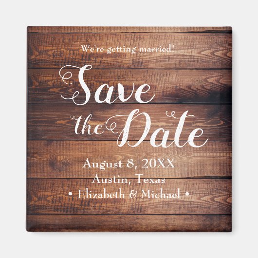 Save the Date bedrucktes Holz Rustikale Hochzeit Magnet (Vorne)