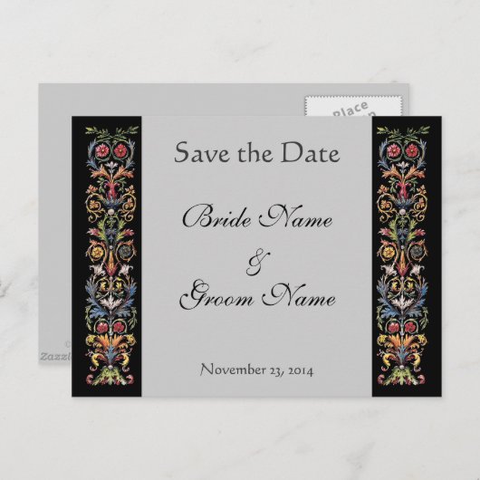 Save the Date befeuerte graue Postkarten (Vorne/Hinten)