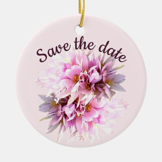 Save the Date benutzerdefinierte rosa Blume Keramik Ornament (Vorne)