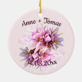 Save the Date benutzerdefinierte rosa Blume Keramik Ornament (Hinten)
