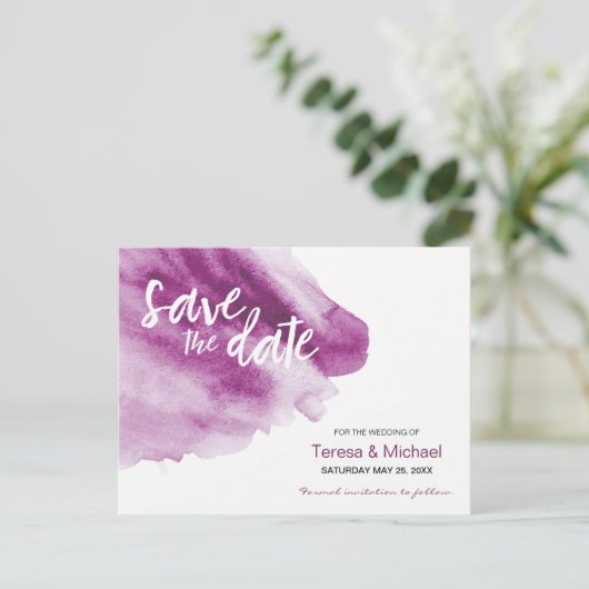 Save the Date, benutzerdefinierte Wasserfarbe, Plu Ankündigungspostkarte (Stehend Vorderseite)