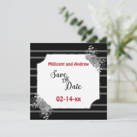 Save the Date Benutzerdefinierter Text Schwarz/Wei (Stehend Vorderseite)