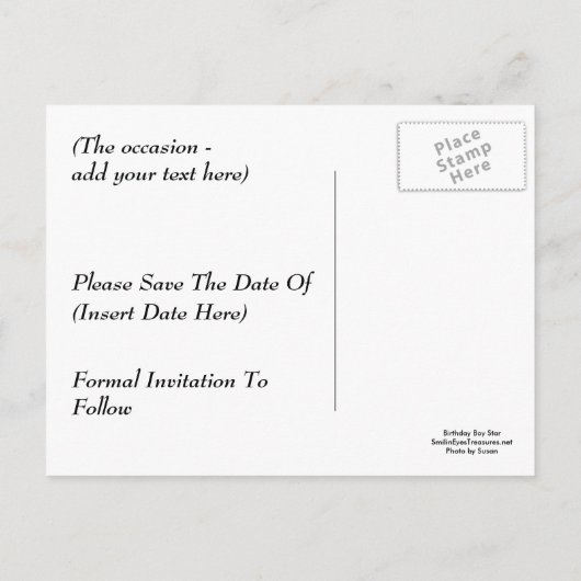 Save the Date Birthday Boy Funny Postcard Ankündigungspostkarte (Rückseite)