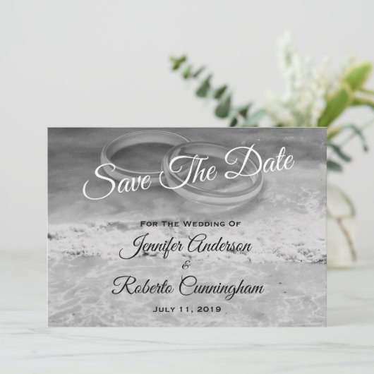 Save the Date Black and White Beach Postcard (Stehend Vorderseite)