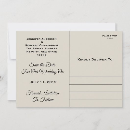 Save the Date Black and White Beach Postcard (Rückseite)