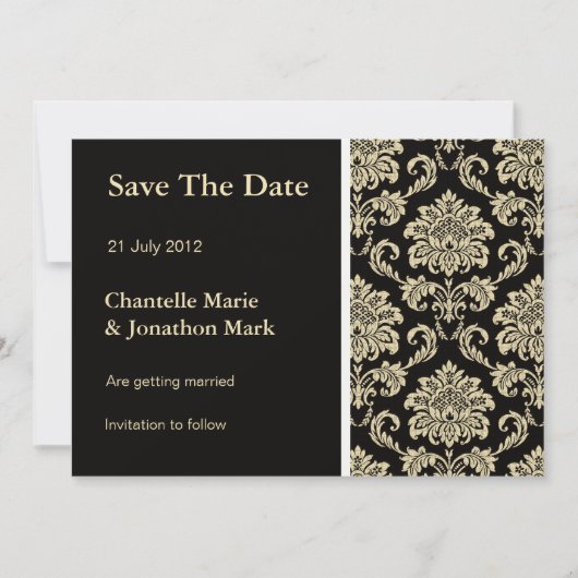 Save the Date Black Damask Card (Vorderseite)