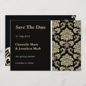 Save the Date Black Damask Card (Vorne/Hinten)