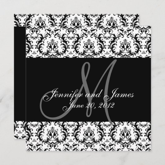 Save the Date Black Damask Monogram (Vorne/Hinten)