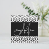 Save the Date Black Damask Monogram (Stehend Vorderseite)