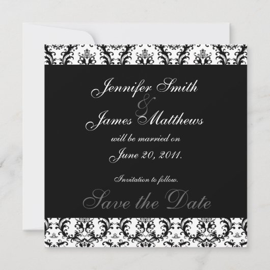 Save the Date Black Damask Monogram (Rückseite)