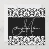 Save the Date Black Damask Monogram (Vorderseite)