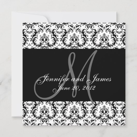 Save the Date Black Damask Monogram (Vorderseite)