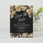 Save the Date Black Gold 80. Geburtstag Einladung (Stehend Vorderseite)