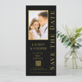 Save the Date Black Gold QR Code Moderne Hochzeit (Stehend Vorderseite)